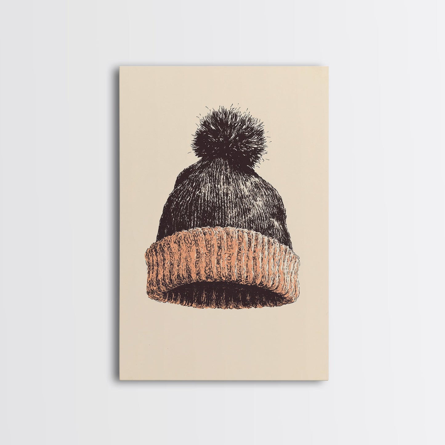 Christmas Beanie Hat Canvas Print - Framed Canvas - Minimalist Christmas Art - Boho Christmas Art - Rustic Christmas Art