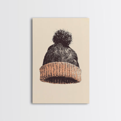 Christmas Beanie Hat Canvas Print - Framed Canvas - Minimalist Christmas Art - Boho Christmas Art - Rustic Christmas Art