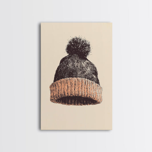 Christmas Beanie Hat Canvas Print - Framed Canvas - Minimalist Christmas Art - Boho Christmas Art - Rustic Christmas Art
