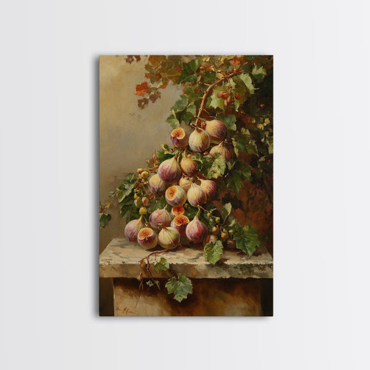 Fig Print on Canvas, Fruit Wall Art, Moody Fig Oil Painting, Fig Painting, Kitchen Food Wall Art, Cottagecore Home Decor, Still Life Art