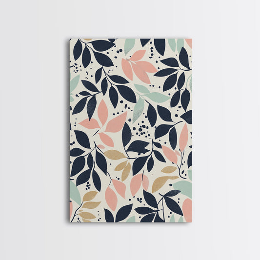 Pastel Florel and Botanical Wall Art, Mid Century Modern Leaves Art Print, Wood Frame Wall Art Canvas Print, Canvas Art, Living Room Decor