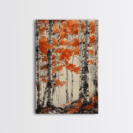 Birch Forest Art Print Autumn Aspen Trees Wall Art Birches Canvas Print Watercolor Landscape Colorado Art Neutral Fall Forest Painting