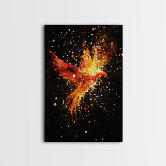 Flaming Phoenix Abstract Graffiti Art, Colored Art, Canvas Print, Dark Cottagecore Phoenix Wall Art