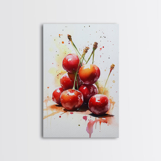 Cherry Wall Art Canvas Print, Cherry Painting, Kitchen Food Decor, Kitchen Wall Art, Original Cherry Painting, Home Decor For Kitchen
