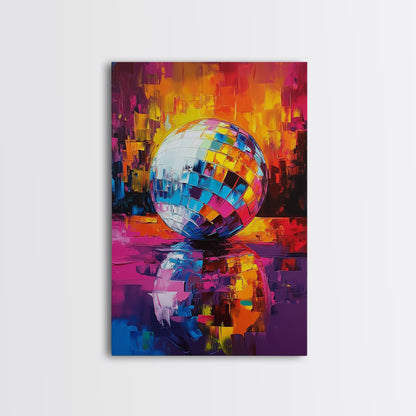 Reflections of a Disco Ball, Framed Canvas Print, Disco Ball Poster, Disco Ball Painting, Disco Ball Wall Art, Dance Studio Decor