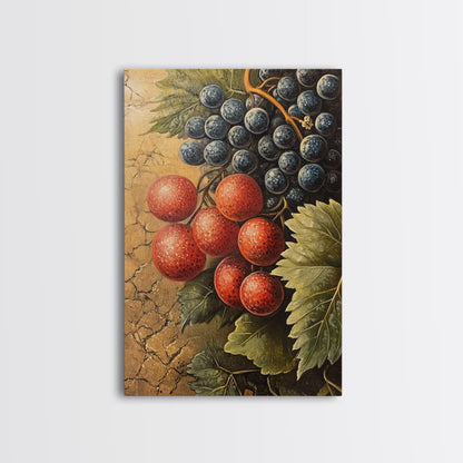 Grapes Wall Art Framed Canvas Print, Antique Fruit Still Life Oil Painting Print, Kitchen Decor, Modern Farmhouse Wall Art, Farmhouse Decor
