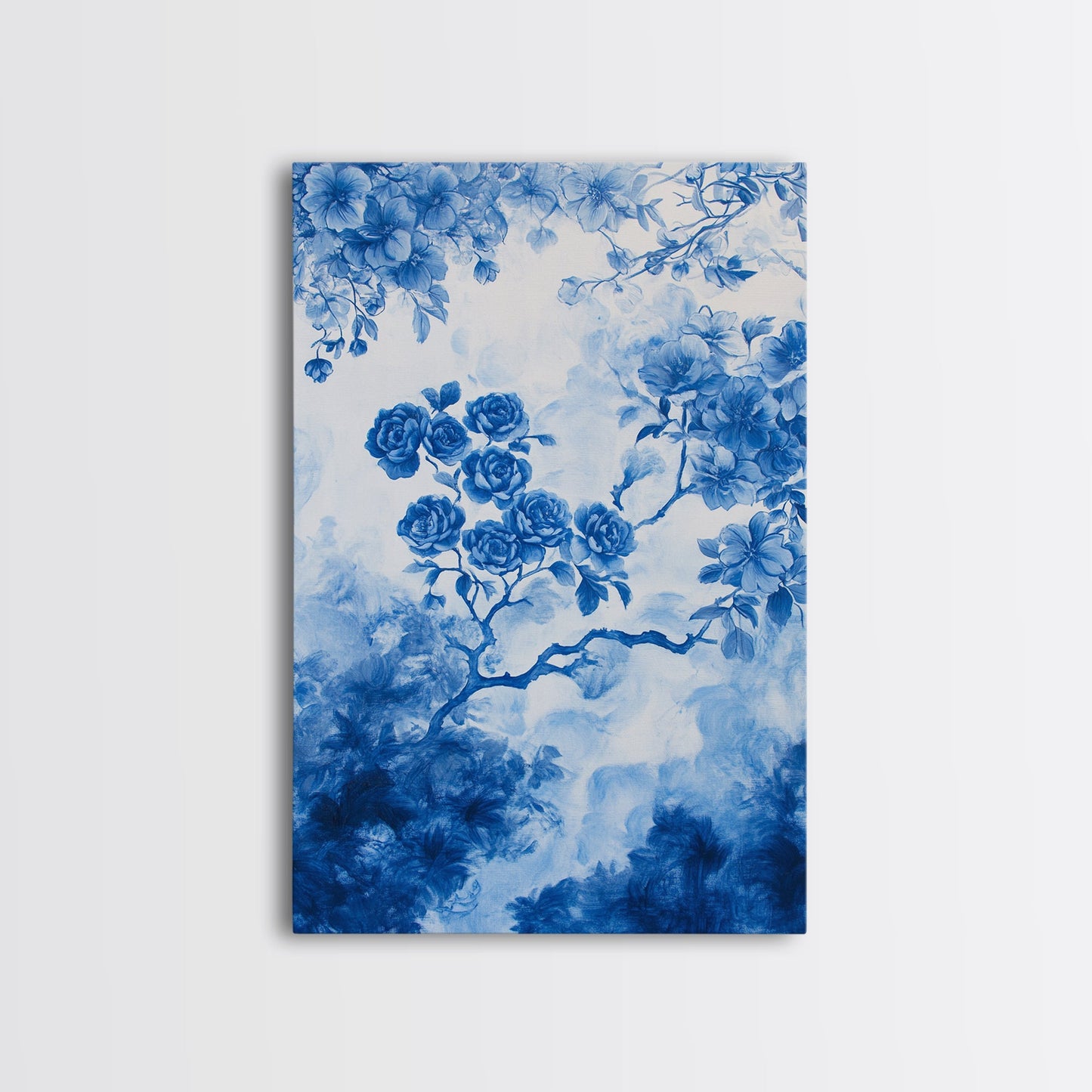 Blue Roses Chinoiserie Style Painting Print, Living Room Decor, Chinoiserie Wall Art, Chinoiserie Decor, Living Room Wall Art