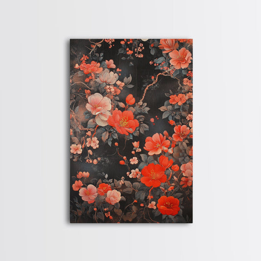 Wildflower Print, Dark Academia Canvas Prints, Dark Botanical Wall Art, Moody Home Decor, Vintage Art Print, Dark Cottagecore Wall Art