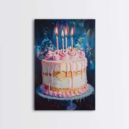 The Birthday Cake, Abstract Canvas Print Oil Painting Of a Birthday Cake, Kitchen Decor, Food Review Kitchen Art, Dining Room Art
