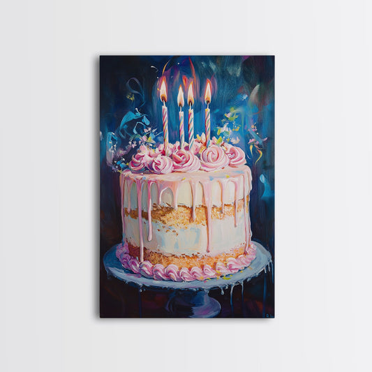 The Birthday Cake, Abstract Canvas Print Oil Painting Of a Birthday Cake, Kitchen Decor, Food Review Kitchen Art, Dining Room Art