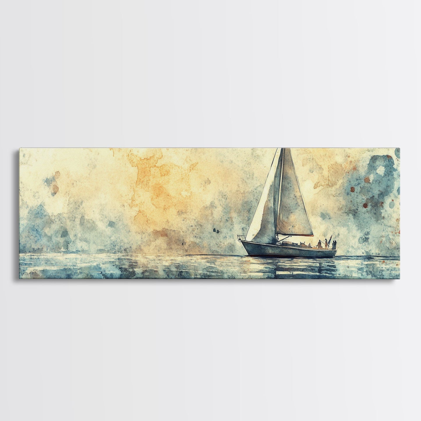 Sailboat on a Calm Sea Framed Canvas Print, Nautical Home Decor, Nautical Landscape Painting, Beach Decor, Abstract Wall Art