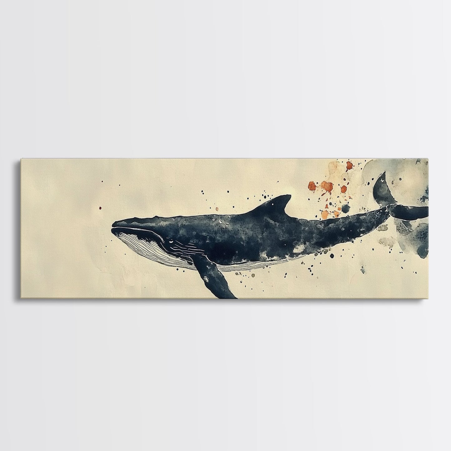 Humpback Whale Wall Art on Canvas - Framed Wall Art - Large Panoramic Gallery Wrapped Canvas Ready To Hang - Wabi Sabi Whale Print