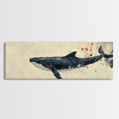 Humpback Whale Wall Art on Canvas - Framed Wall Art - Large Panoramic Gallery Wrapped Canvas Ready To Hang - Wabi Sabi Whale Print