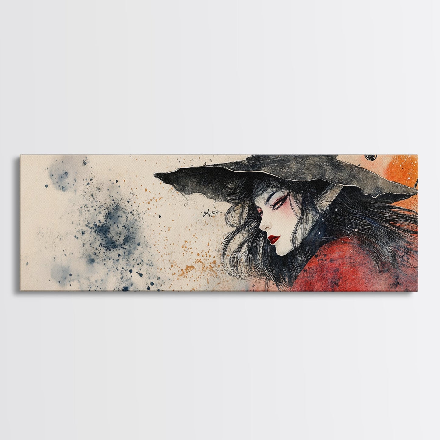 Panoramic Portrait of a Witch - Wabi Sabi Halloween Mashup - Halloween Decor - Witchy Wall Art - Witch Painting - Witch Art