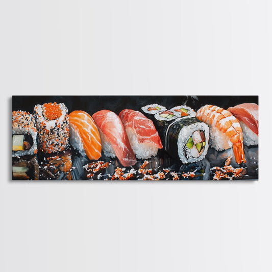 Watercolor painting Sushi Canvas Print, Wabi Sabi Home Decor, Restaurant Decor, Gift Idea, Food Kitchen Painting, Kitchen Wall Art