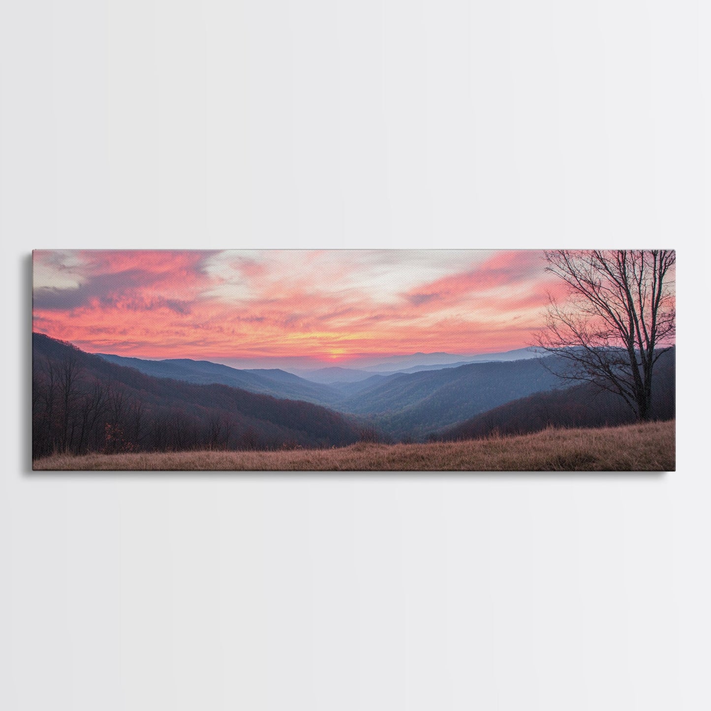 Great Smoky Mountains Panoramic Wall Art Canvas Print, Smoky Mountains Photography Style Wall Art, Landscape Painting