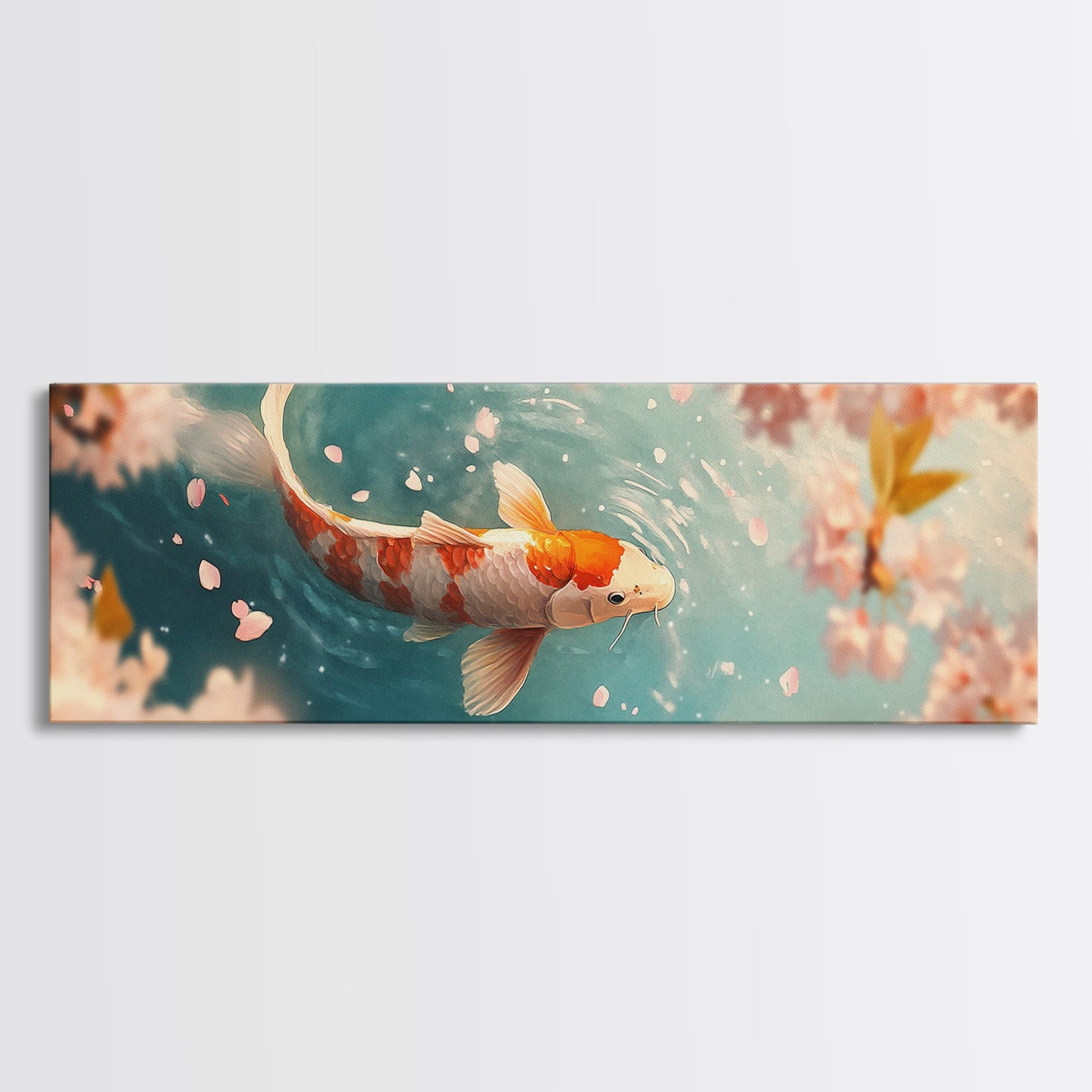 Reflections of a Koi Fish Panoramic Print, Canvas Print, Ready To Hang Wall Art, Koi Fish Painting, Soothing Decor, Zen Studio Art