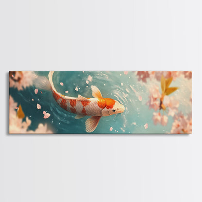 Reflections of a Koi Fish Panoramic Print, Canvas Print, Ready To Hang Wall Art, Koi Fish Painting, Soothing Decor, Zen Studio Art