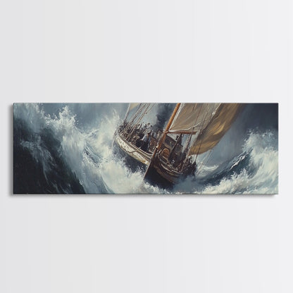 The Storm and the Sailboat Framed Canvas Print - Sailboat Painting - Nautical Decor - Hurricane Painting - Nautical Sailboat Landscape Painting