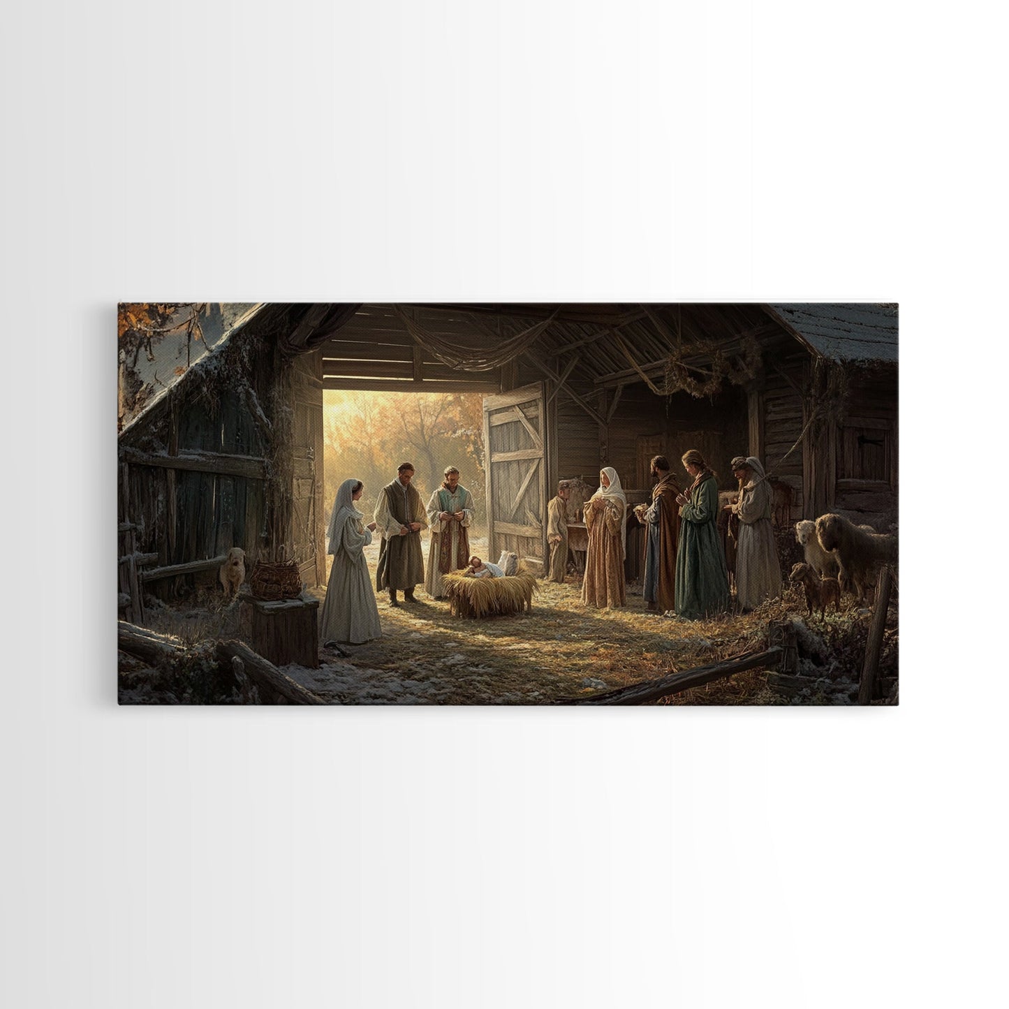 Christmas Nativity Wall Art, Framed Canvas Print, Nativity Oil Painting, Nativity Art Print, Christmas Seasonal Wall Art Living Room Decor