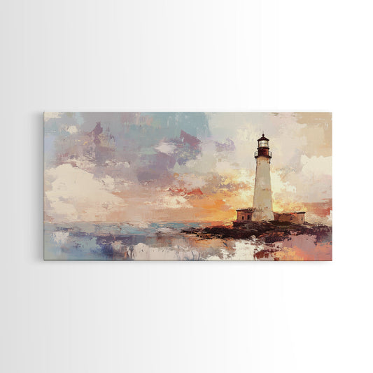 Abstract Oil Painting Print of a Light House, Framed Canvas Print, Nautical Themed Home Decor, Seascapes Painting
