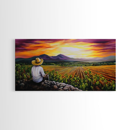Farmhouse Wall Art Framed Canvas Print - Mexicano Art - Chicano Art - Oil Painting Print of a Tejano Farmer - Arte Mexicano