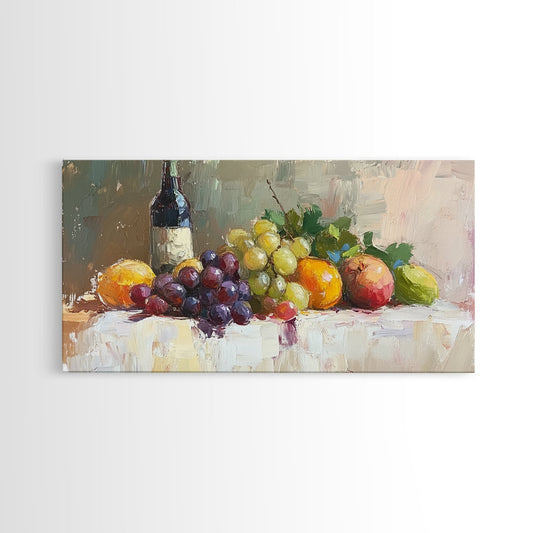 Still Life of Grapes, Fruit and Wine, Framed Canvas Print, Eclectic Kitchen Home Decor, Kitchen Wall Art, Dining Room Wall Art, Art For Kitchen