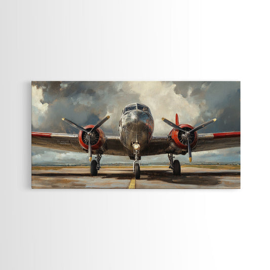 Home Decor Gift Idea For Pilot, Airplane Enthusiast, Framed Canvas Print, Oil Painting Of a Vintage Airplane, Office Home Decor, Gift For Him