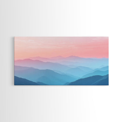 Vaporwave Landscape Painting Print of The Blue Ridge Mountains, Framed Canvas Print, Foggy Mountain Landscape Painting, Ready To Hang Art