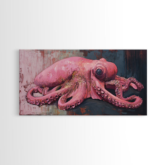 Pink Octopus Framed Canvas Print - Wabi Sabi Style Minimalist Wall Art - Octopus Painting