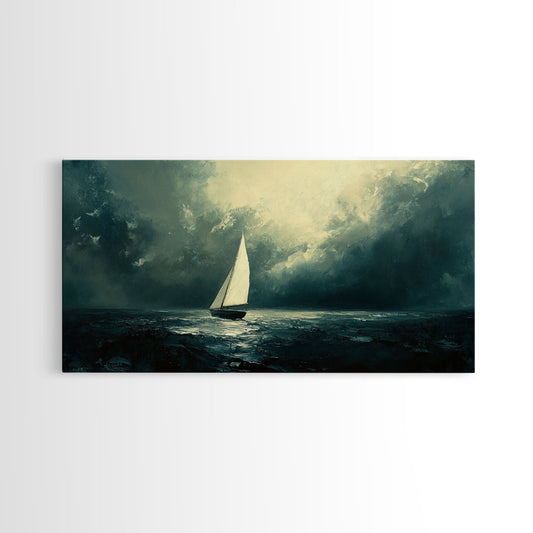 Sailing Through The Storm - Framed Canvas Print - Nautical Home Decor - Sailboat Painting - Sailing Painting - Nautical Seascapes Art