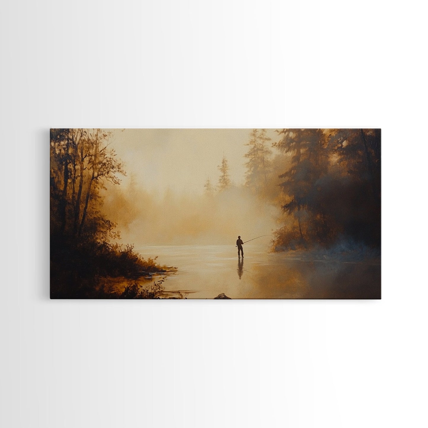 Retro Oil Painting Print of a Fly Fisher - Framed Canvas Print - Fishing Wall Art, Fisherman Painting, Fishing Gift, Gift for Fisher