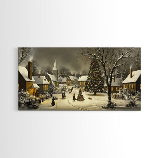 Victorian Christmas Village Oil Painting Print - Christmas Decor - Christmas Wall Art - Vintage Christmas Painting or Wall Art