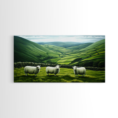 Scottish Highlands Canvas Print | Scottish Farmhouse Wall Art | Painting of Sheep in Scotland | Scotland Landscape Oil Painting
