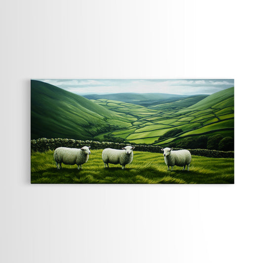Scottish Highlands Canvas Print | Scottish Farmhouse Wall Art | Painting of Sheep in Scotland | Scotland Landscape Oil Painting