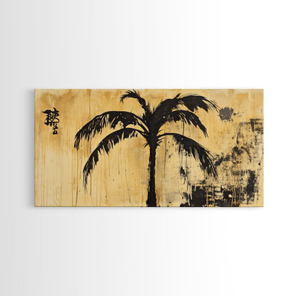 Palm Tree Abstract Painting Print, Coastal Decor, Framed Canvas Ready To Hang, Nautical Painting, Coastal Home Decor, Living Room Palm Tree Art