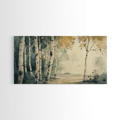 Mountain Forest Landscape Canvas Wall Art, Abstract Birch Tree Forest Watercolor Painting Print, Aspen Trees Colorado Wall Art