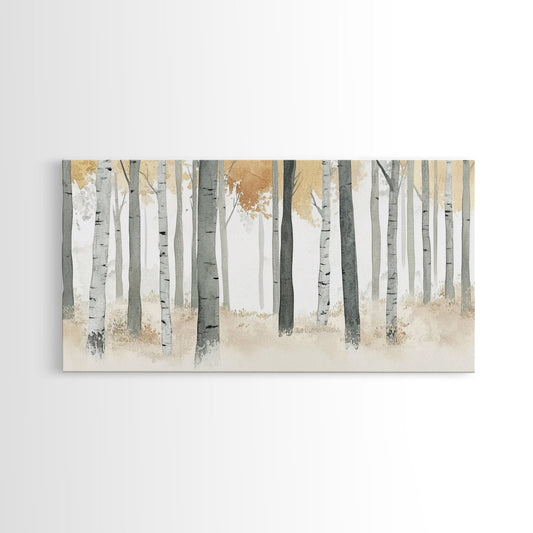 Aspen Trees Oil Painting Print Canvas, Autumn Aspens Print, Muted White Winter Wall Art, Country Farmhouse Wall Decor, Abstract Landscape Art