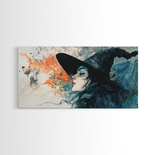 Watercolor Portrait of a Witch - Witchy Decor - Framed Canvas Print - Wabi Sabi Witch Painting