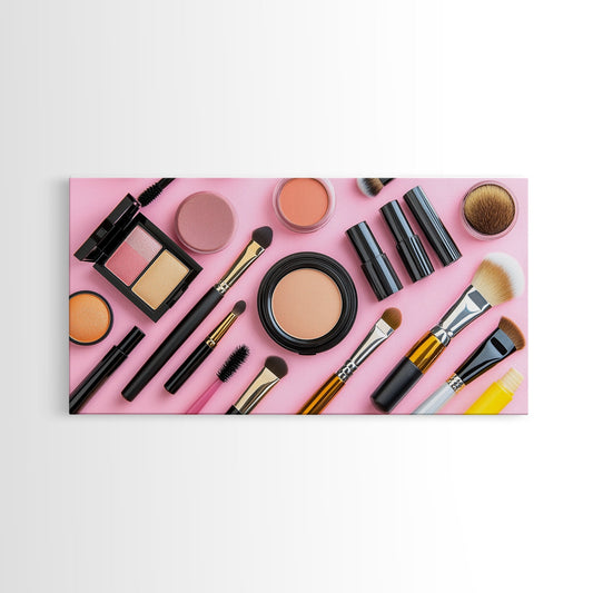 Makeup Spread Wall Art, Make Up Canvas Print, Preppy Dorm Room Wall Art, Girl's Dorm Room Wall Art, Makeup Painting