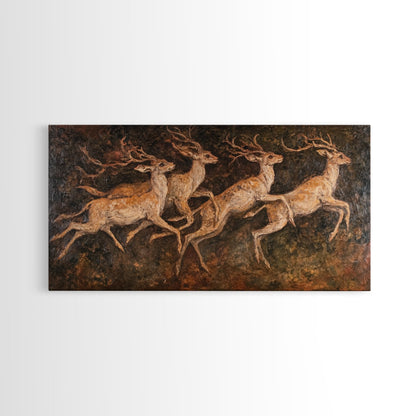 Deer In The Forest 19th Century Folk Art Style Canvas Print, Folk Art Oil Painting Print, Liminal Art, Abstract Painting Home Decor