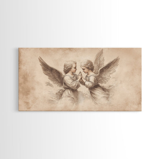 Guardian Angel Wall Art, Angel Painting Canvas Print, Angel Sketch, Angelic Home Decor, Christian Art, Christianity Home Decor