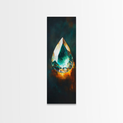 Blue Green Gemstone on Fire Canvas Print Abstract Sacred Geometry Art Moody Wall Art Unique Bedroom Decor Statement Piece