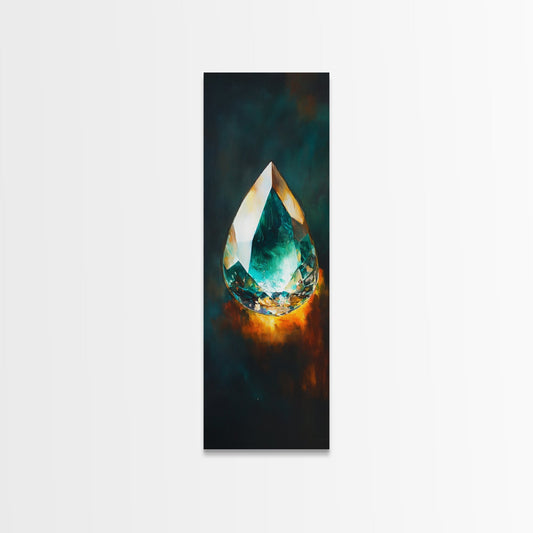 Blue Green Gemstone on Fire Canvas Print Abstract Sacred Geometry Art Moody Wall Art Unique Bedroom Decor Statement Piece