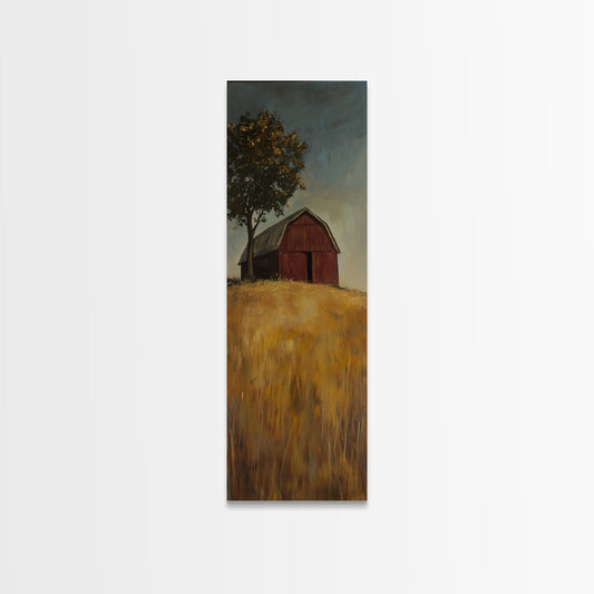 Framed Canvas Print Barn Landscape Oil Painting Rustic Fall Art Cottagecore Wall Art Vintage Farmhouse Decor Rustic Landscape Painting