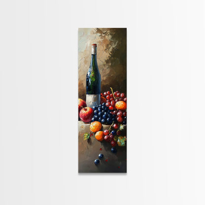 Skinny Vertical Art for Wine Cellar, Wine Room Art, Still Life Oil Painting of Wine and Grapes, Victorian Oil Painting, Retro Kitchen Decor