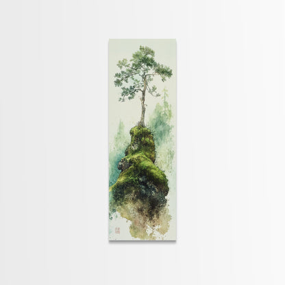 Framed Canvas Print Serene Tree Art Nature-Inspired Decor Wabi Sabi Art Botanical Print Calm Green Tones Above Couch Art Minimalist Decor