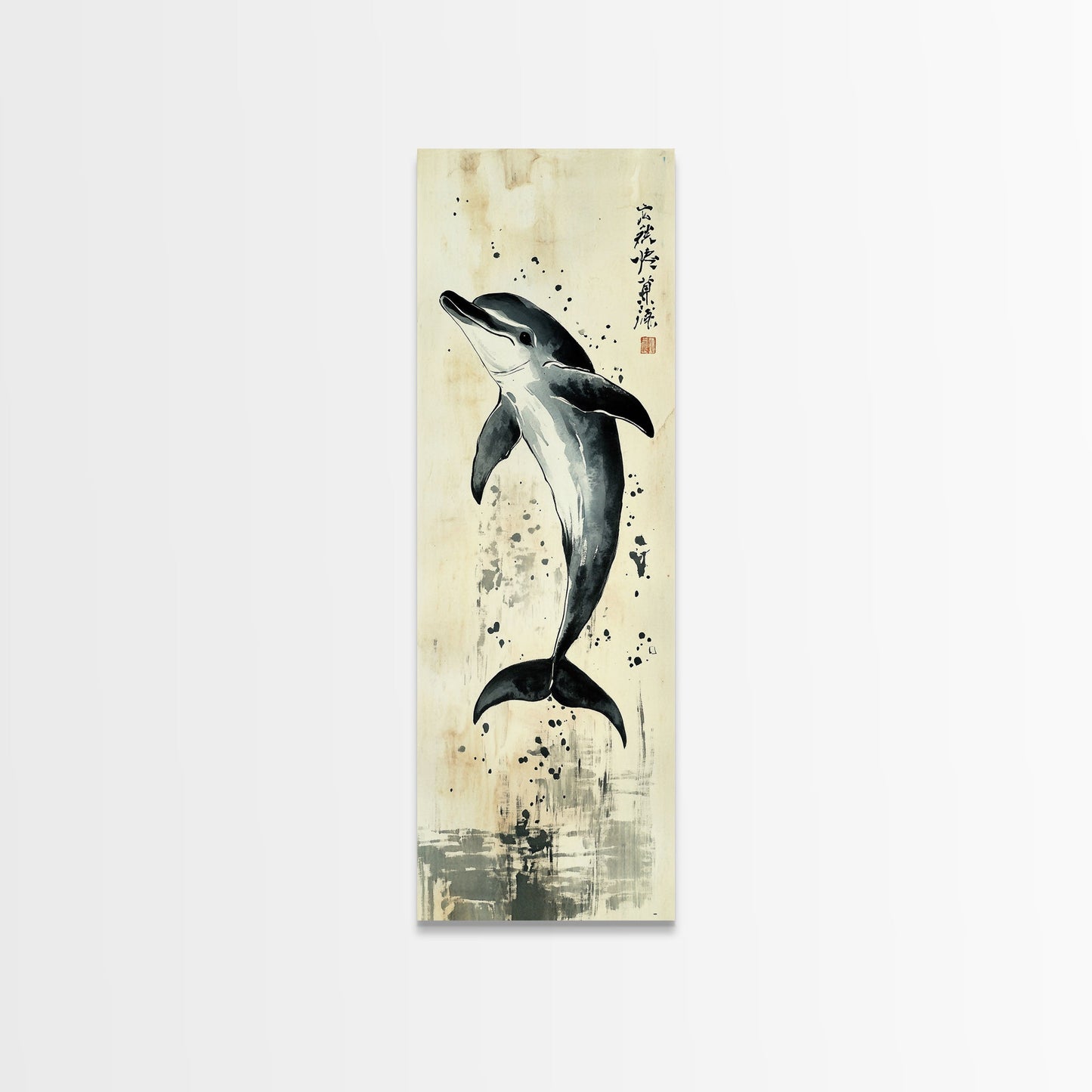 Canvas Print Dolphin Painting Coastal Nautical Wall Art with Splash Effect, Living Room Above Sofa Art, Bedroom Decor, Coastal Art Print