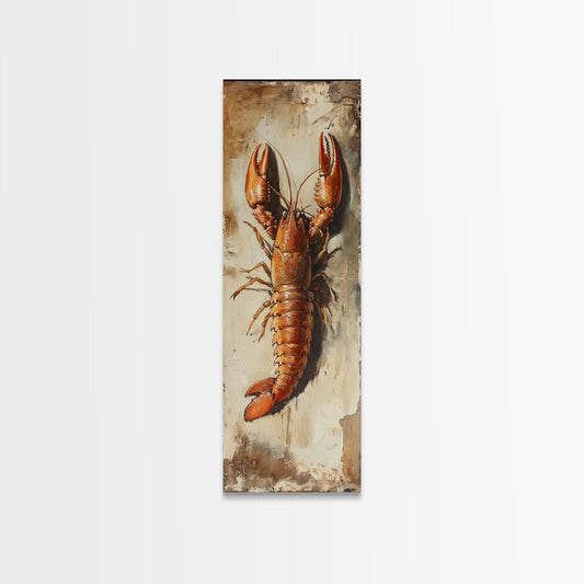 Funky Kitchen Art Framed Canvas Print, Crayfish Painting, New Orleans Cajun Wall Art, Oil Painting for Kitchen, Tall Skinny Art