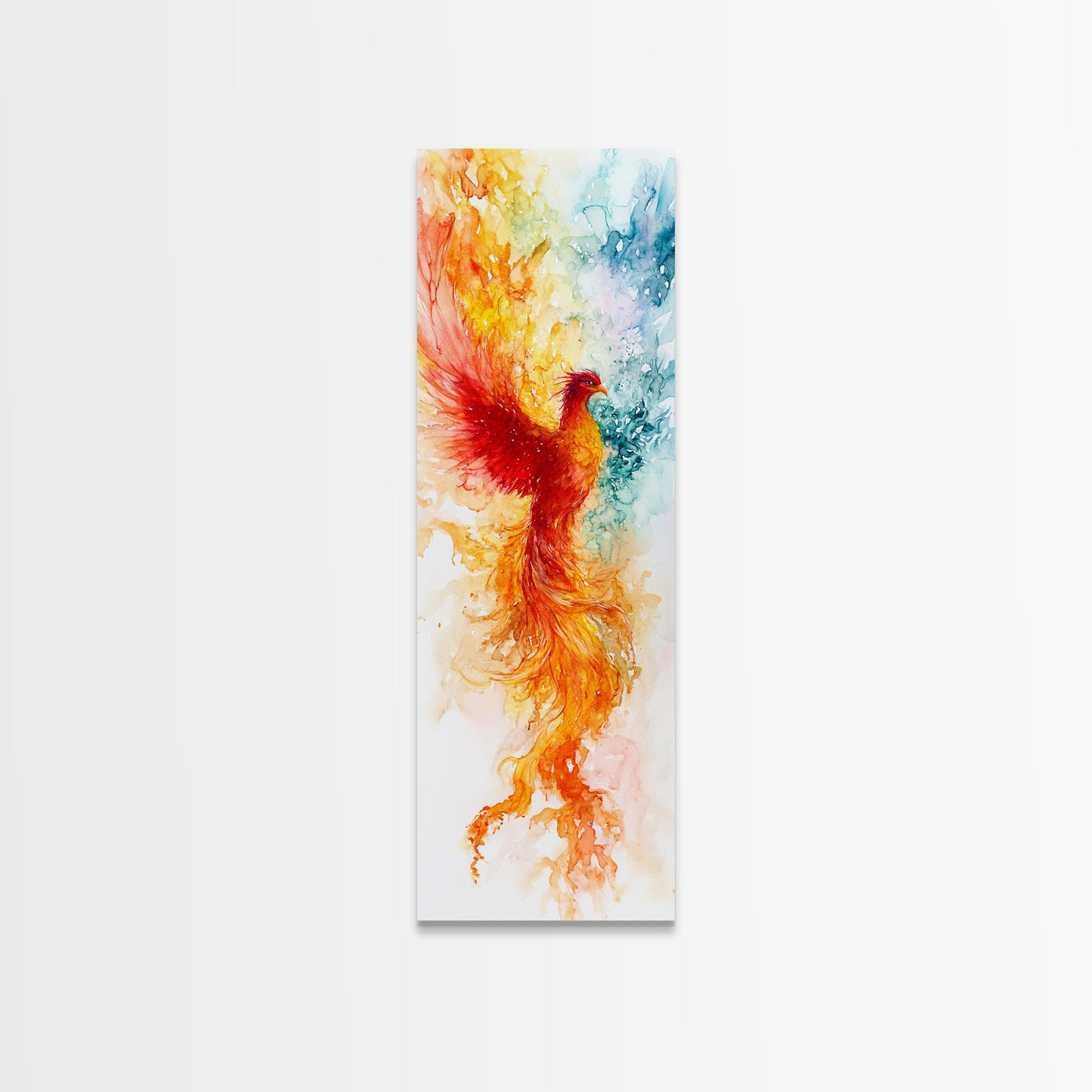 Ethereal Phoenix Rising from the Ashes in Subtle Pastel Shades – Mystical Bird Canvas Print, Ideal Wall Art for Calm and Cozy Spaces